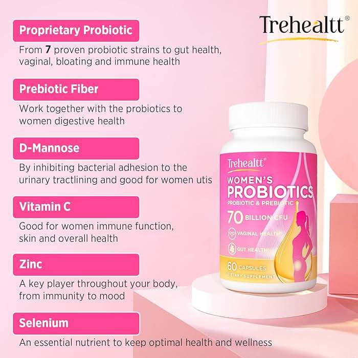 Trehealtt 70 Billion CFUs Vaginal Probiotics, PH Balance with Probiotic & Prebiotic & D-Mannose, Women Probioticos for Odor & Flora, Yeast, vag, Urinary Health, GMO-Free, 60 Days Supply - Image 4