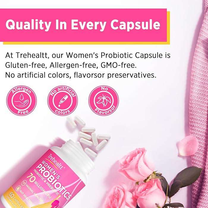 Trehealtt 70 Billion CFUs Vaginal Probiotics, PH Balance with Probiotic & Prebiotic & D-Mannose, Women Probioticos for Odor & Flora, Yeast, vag, Urinary Health, GMO-Free, 60 Days Supply - Image 7