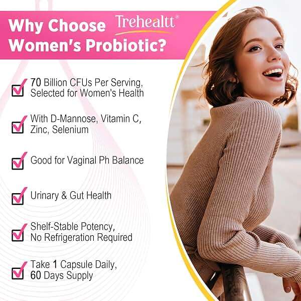 Trehealtt 70 Billion CFUs Vaginal Probiotics, PH Balance with Probiotic & Prebiotic & D-Mannose, Women Probioticos for Odor & Flora, Yeast, vag, Urinary Health, GMO-Free, 60 Days Supply - Image 8