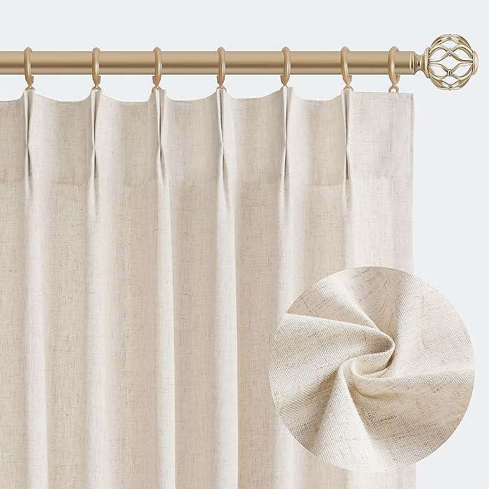 Aersas Linen Pinch Pleated Curtains 84 Inch Length 2 Panels Set for Living Room Cream Semi Sheer Window Curtain for Bedroom Boho Farmhouse Neutral Back Tab Drape Decor with Hooks, Natural Beige Ivory - Image 1