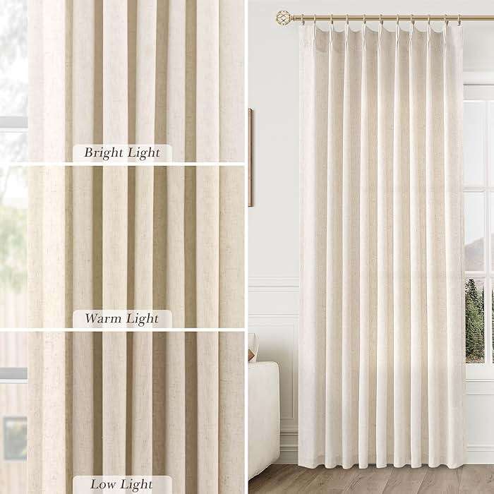 Aersas Linen Pinch Pleated Curtains 84 Inch Length 2 Panels Set for Living Room Cream Semi Sheer Window Curtain for Bedroom Boho Farmhouse Neutral Back Tab Drape Decor with Hooks, Natural Beige Ivory - Image 4