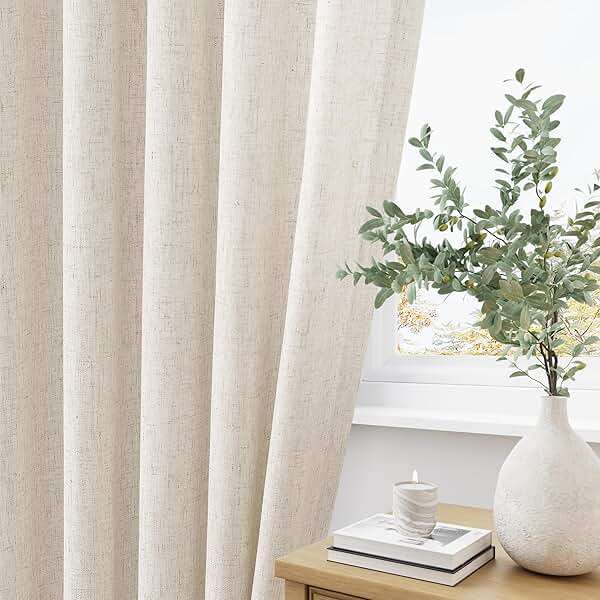 Aersas Linen Pinch Pleated Curtains 84 Inch Length 2 Panels Set for Living Room Cream Semi Sheer Window Curtain for Bedroom Boho Farmhouse Neutral Back Tab Drape Decor with Hooks, Natural Beige Ivory - Image 6