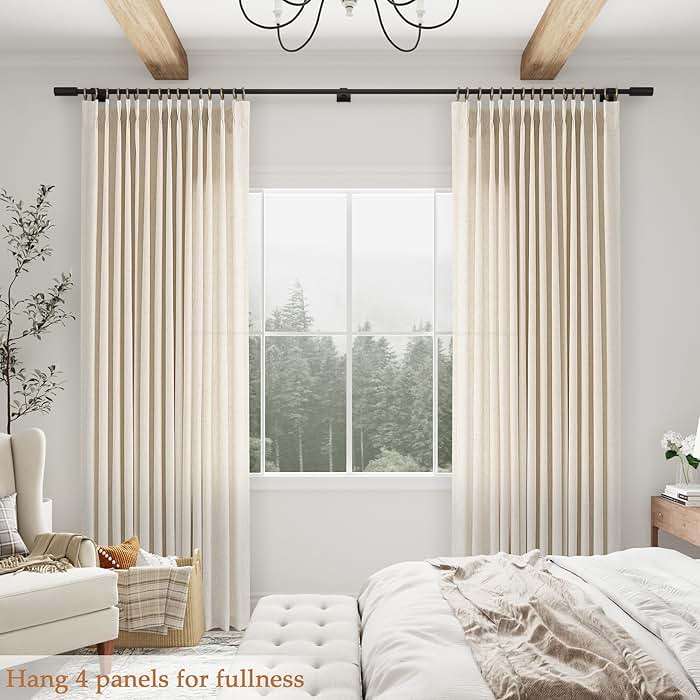 Aersas Linen Pinch Pleated Curtains 84 Inch Length 2 Panels Set for Living Room Cream Semi Sheer Window Curtain for Bedroom Boho Farmhouse Neutral Back Tab Drape Decor with Hooks, Natural Beige Ivory - Image 7
