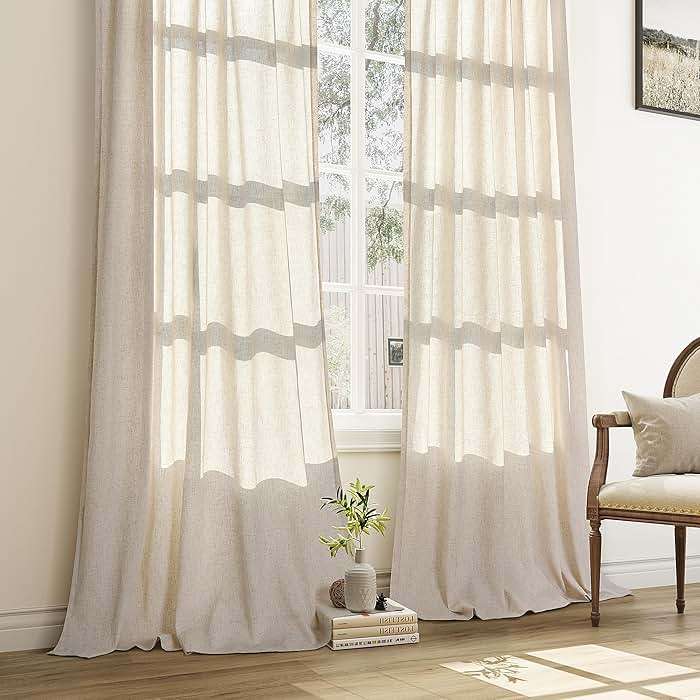 Aersas Linen Pinch Pleated Curtains 84 Inch Length 2 Panels Set for Living Room Cream Semi Sheer Window Curtain for Bedroom Boho Farmhouse Neutral Back Tab Drape Decor with Hooks, Natural Beige Ivory - Image 9