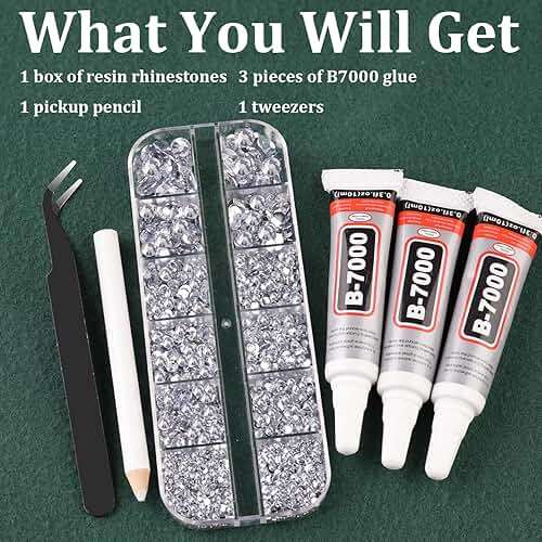 Resin Rhinestones for Crafting with B7000 Jewelry Glue, 1 Box Clear Flatback Crystals with 3Pcs 10ml Glue for Bedazzling Crafts DIY Nail Art Makeup，Non Hotfix Gems for Clothing Shoes - Image 6