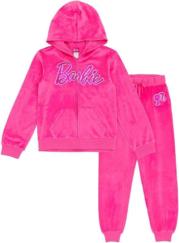 Barbie Velour Matching Family Zip Up Hoodie Pants Outfit Set Newborn to Adult Sizes (Newborn - 2XL) - Image 1