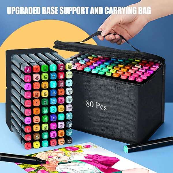 AMUIZC Alcohol Markers, 80 Colors Art Drawing Markers Set for Kids Adults Dual Tip Permanent Sketch Markers, with Organizing Case - Image 4