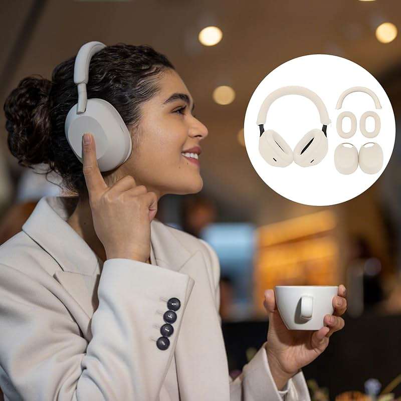 Adhiper 3Sets Silicone Sweat Case Cover for Sony WH-1000XM5 Headphones, Embody XM5 Earpad Cover/Ear Covers/Headband Cover Protector, Washable Sweatproof Soft Silicone Headphone Accessories(Off White) - Image 8