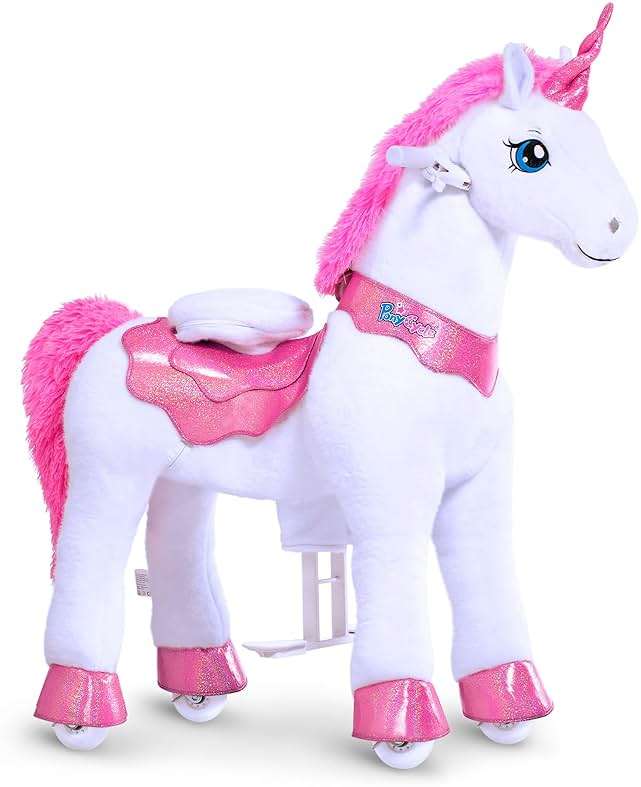 PonyCycle Ride on Unicorn Toys for Girls Pony Riding Pink Unicorn Rocking Horse No Battery Required (with Brake/ 35.4" Height/Size 4 for Age 4-7) Ride-on Animals Plush Pony Toys Birthday Gifts E412 - Image 1
