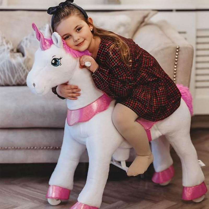 PonyCycle Ride on Unicorn Toys for Girls Pony Riding Pink Unicorn Rocking Horse No Battery Required (with Brake/ 35.4" Height/Size 4 for Age 4-7) Ride-on Animals Plush Pony Toys Birthday Gifts E412 - Image 2