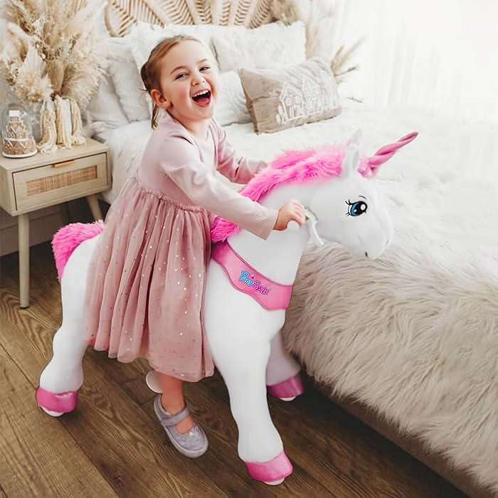 PonyCycle Ride on Unicorn Toys for Girls Pony Riding Pink Unicorn Rocking Horse No Battery Required (with Brake/ 35.4" Height/Size 4 for Age 4-7) Ride-on Animals Plush Pony Toys Birthday Gifts E412 - Image 4