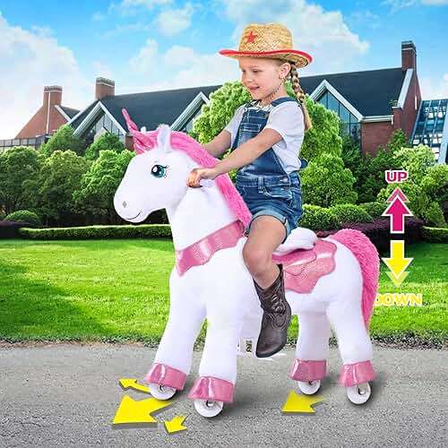 PonyCycle Ride on Unicorn Toys for Girls Pony Riding Pink Unicorn Rocking Horse No Battery Required (with Brake/ 35.4" Height/Size 4 for Age 4-7) Ride-on Animals Plush Pony Toys Birthday Gifts E412 - Image 6