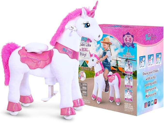 PonyCycle Ride on Unicorn Toys for Girls Pony Riding Pink Unicorn Rocking Horse No Battery Required (with Brake/ 35.4" Height/Size 4 for Age 4-7) Ride-on Animals Plush Pony Toys Birthday Gifts E412 - Image 7