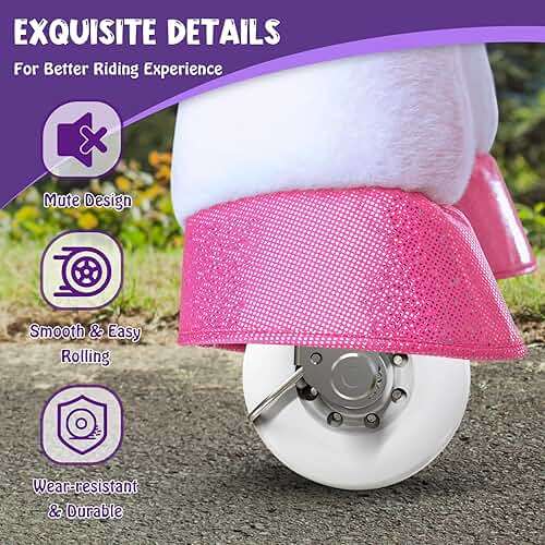 PonyCycle Ride on Unicorn Toys for Girls Pony Riding Pink Unicorn Rocking Horse No Battery Required (with Brake/ 35.4" Height/Size 4 for Age 4-7) Ride-on Animals Plush Pony Toys Birthday Gifts E412 - Image 8