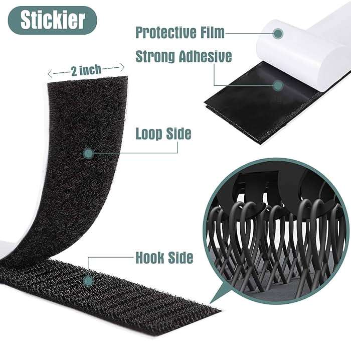 Navona 27Ft x 2 Inch Hook and Loop Strips with Adhesive, Heavy Duty Self Adhesive Tape with Back, Strong Sticky Back Fastener Roll for Home, Office, School, Crafting, Black - Image 3