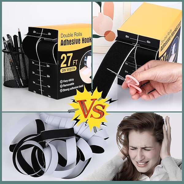 Navona 27Ft x 2 Inch Hook and Loop Strips with Adhesive, Heavy Duty Self Adhesive Tape with Back, Strong Sticky Back Fastener Roll for Home, Office, School, Crafting, Black - Image 6