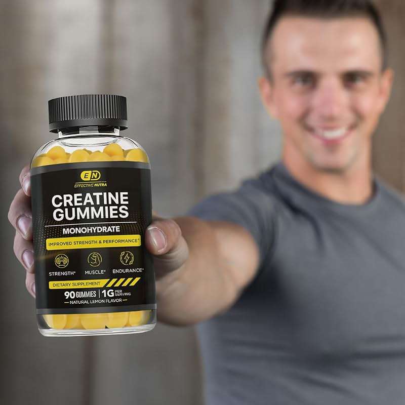 Effective Nutra Creatine Monohydrate Gummies - 1g Creatine per Gummy - Vegan Muscle & Strength Supplement for Men & Women - Supports Muscle Growth, Energy, Endurance - Lemon Flavor, Made in USA (90ct) - Image 6