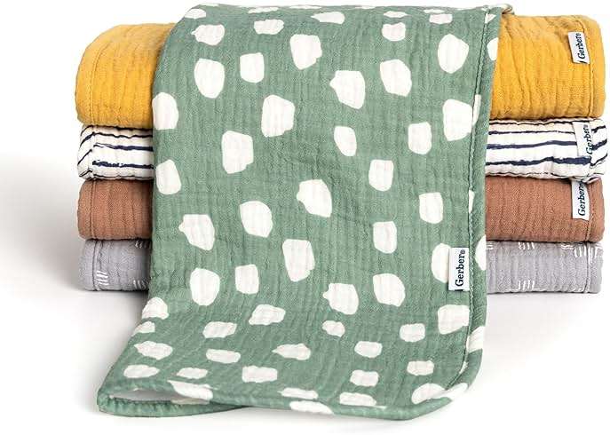 Gerber Baby Unisex Muslin Burp Cloths 6-Pack, Multi Teal Dots, Large Size 20" x 10" - Image 1