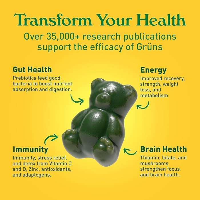 Gruns Adult Super Greens Multivitamin Gummies, Superfood Gummy Vitamins for Women and Men with Spirulina, Chlorella, Adaptogens & Prebiotic Fiber for Digestive Health (28 Count) - Image 6