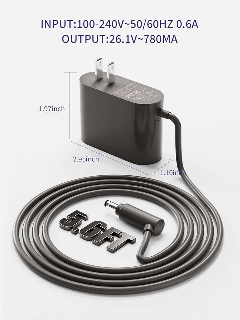 26.1V Cordless Vacuum Cleaner Charger Compatible with Dyson V8 V7 V6 SV04 SV03 DC59 DC58 DC62,Absolute Animal Motorhead Replacement for 26.1V 0.78A 967813-02 205720-02 209468-01 209568-01 AC Adapter - Image 6