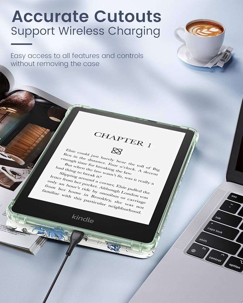 MoKo Case for 6.8" Paperwhite 11th Gen 2021& Paperwhite Signature Edition, Ultra Clear Soft Flexible Transparent TPU Back Cover Light Shell with Auto Wake/Sleep, Not fit Kobo & BOOX, White Blue Floral - Image 6