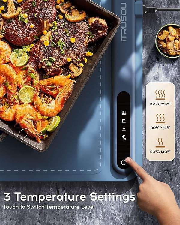 Warming Mat for Food (24"x16") - iTRUSOU 3-Year Classic Electric Warming Tray with 3-Level Temp Control, Rapid Heating 250W Energy-Saving - Rollable Large Food Warming Mat for Parties & Buffet - Image 2