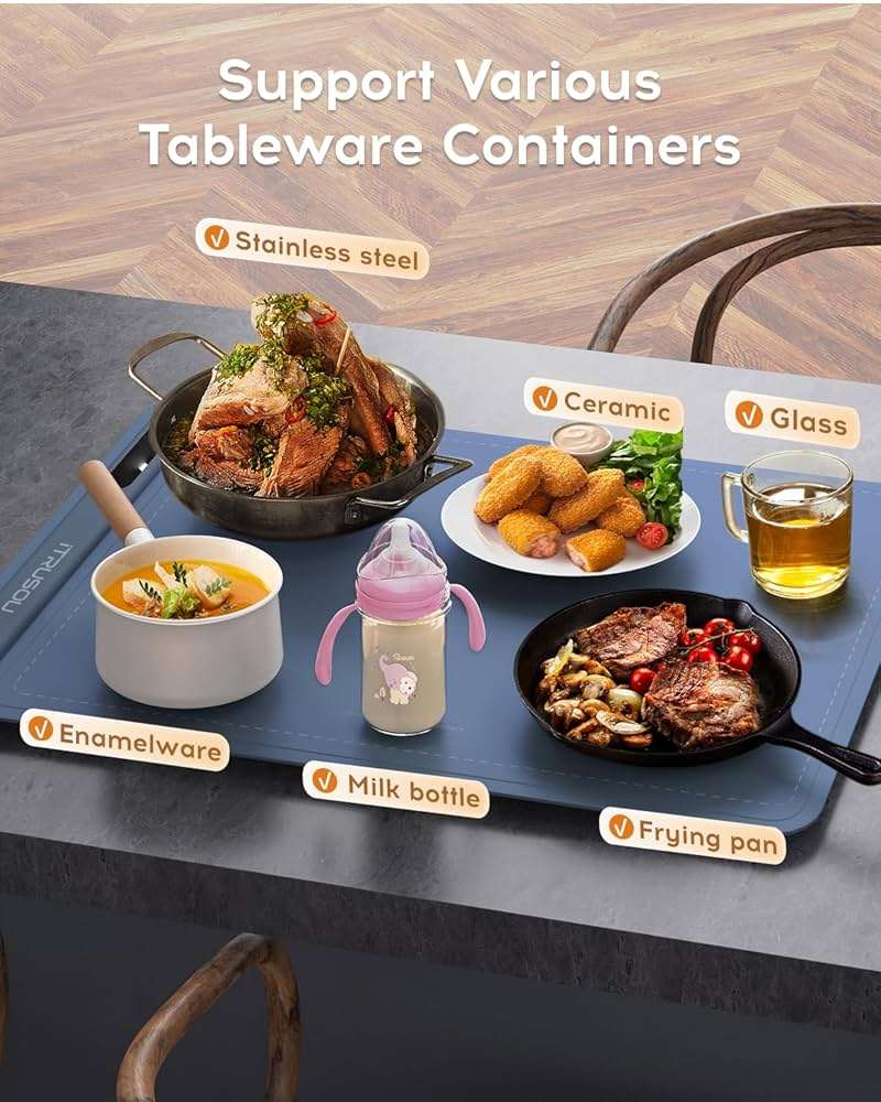 Warming Mat for Food (24"x16") - iTRUSOU 3-Year Classic Electric Warming Tray with 3-Level Temp Control, Rapid Heating 250W Energy-Saving - Rollable Large Food Warming Mat for Parties & Buffet - Image 4