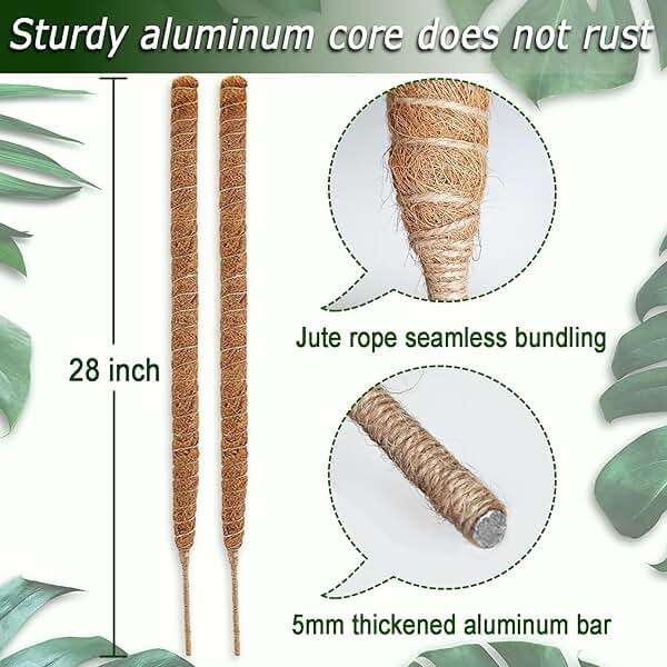 2 Pack Moss Pole, 28 Inch Bendable Moss Pole for Plants Monstera, Moss Poles for Climbing Plants Indoor, Coir Plant Pole Sticks Support Stakes for Potted Plant, Pothos, Philodendron - Image 3