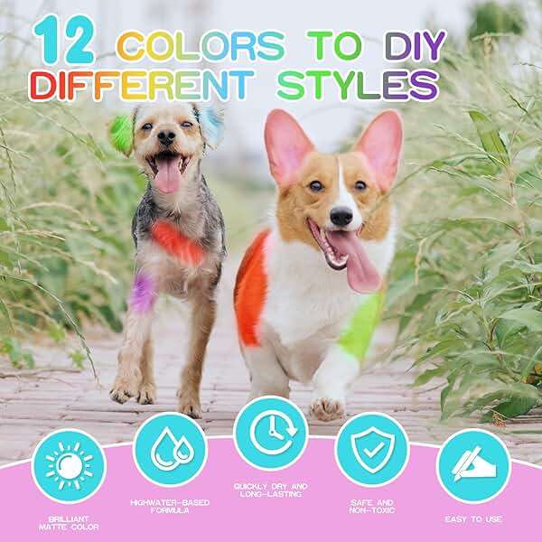 12 Pack Dog Hair Color Dye Temporary Non-toxic Vibrant Colors Washable Pet Safe Paint for Dog Cat Animals - Image 4