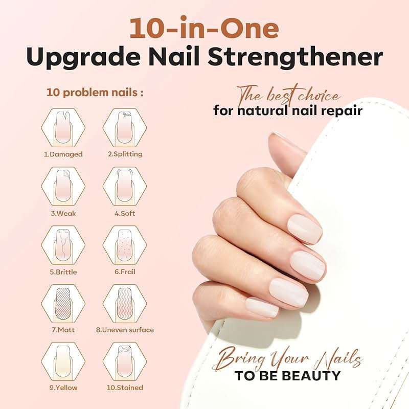 modelones Nail Strengthener, Milky White Nail Polish Nail Repair for Damaged Nails Hardener Quick Dry Nail Growth Polish Natural Nail Concealer Foundation Strengthening Polish Gifts for Women 15ml - Image 2