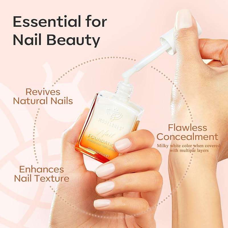 modelones Nail Strengthener, Milky White Nail Polish Nail Repair for Damaged Nails Hardener Quick Dry Nail Growth Polish Natural Nail Concealer Foundation Strengthening Polish Gifts for Women 15ml - Image 4