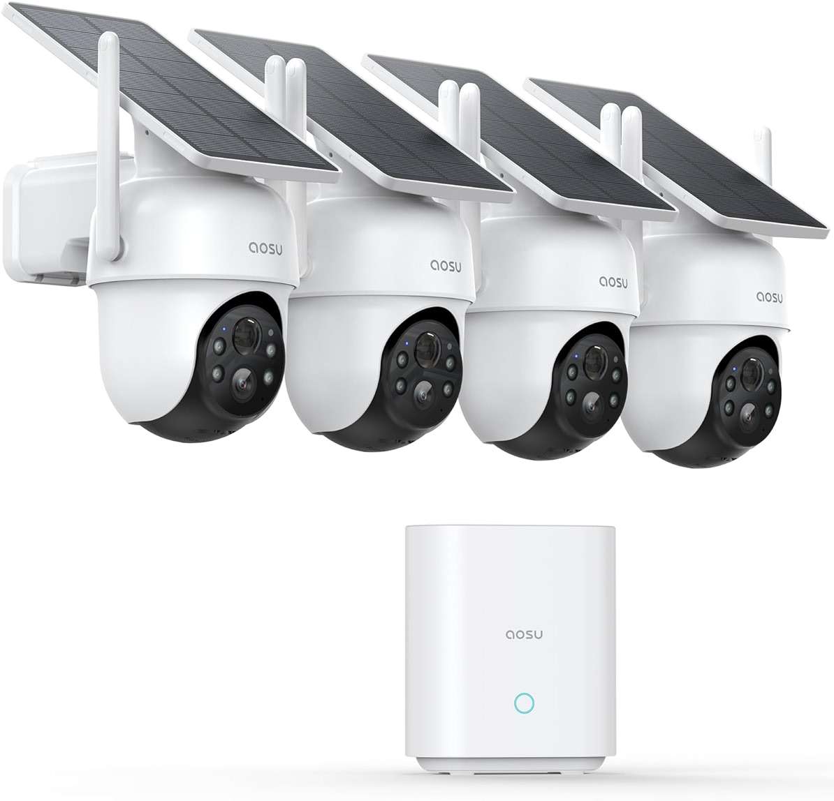 aosu Security Cameras Outdoor Wireless, 4 Cam-Kit, No Subscription Required, Solar-Powered, Home Security Cameras System with 360° Pan & Tilt, Auto Tracking, 2K Color Night Vision, Easy Setup - Image 1