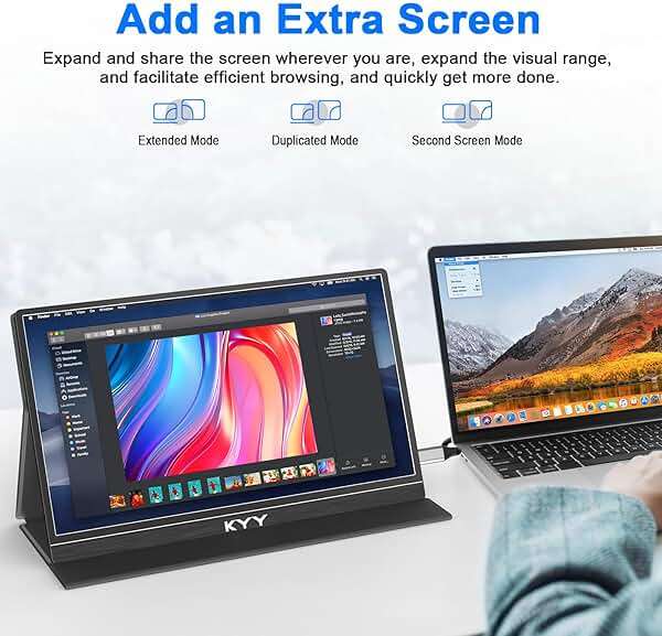 KYY Portable Monitor for Laptop, 14" FHD 1080P Travel Monitor, USB-C & HDMI Computer Gaming Screen with VESA Mount & Smart Cover, Dual Speakers, for Mac PC Phone Xbox PS5 Switch - Image 2