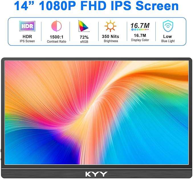 KYY Portable Monitor for Laptop, 14" FHD 1080P Travel Monitor, USB-C & HDMI Computer Gaming Screen with VESA Mount & Smart Cover, Dual Speakers, for Mac PC Phone Xbox PS5 Switch - Image 5