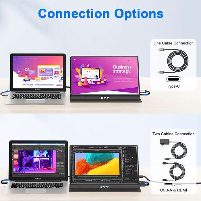 KYY Portable Monitor for Laptop, 14" FHD 1080P Travel Monitor, USB-C & HDMI Computer Gaming Screen with VESA Mount & Smart Cover, Dual Speakers, for Mac PC Phone Xbox PS5 Switch - Image 6