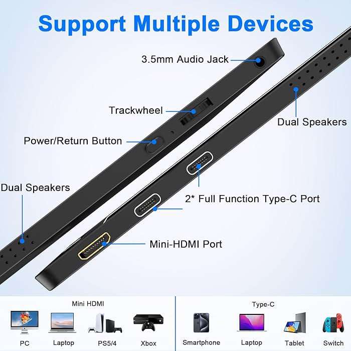 KYY Portable Monitor for Laptop, 14" FHD 1080P Travel Monitor, USB-C & HDMI Computer Gaming Screen with VESA Mount & Smart Cover, Dual Speakers, for Mac PC Phone Xbox PS5 Switch - Image 9