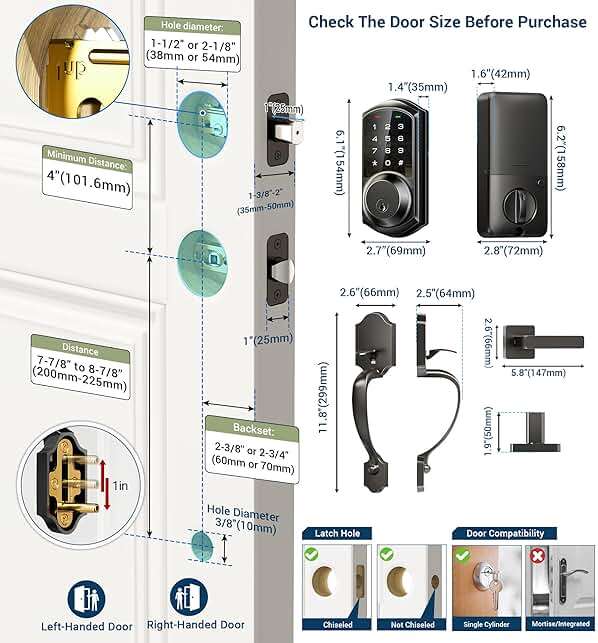 Veise VE06-H Smart Front Door Lock Set, App Control, Keyless Entry Deadbolt with Lever Handle, Electronic Digital Touchscreen Keypad, Auto Lock, Easy Install, Matte Black - Image 6