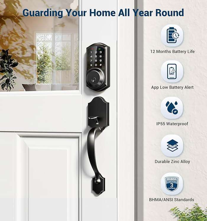 Veise VE06-H Smart Front Door Lock Set, App Control, Keyless Entry Deadbolt with Lever Handle, Electronic Digital Touchscreen Keypad, Auto Lock, Easy Install, Matte Black - Image 8