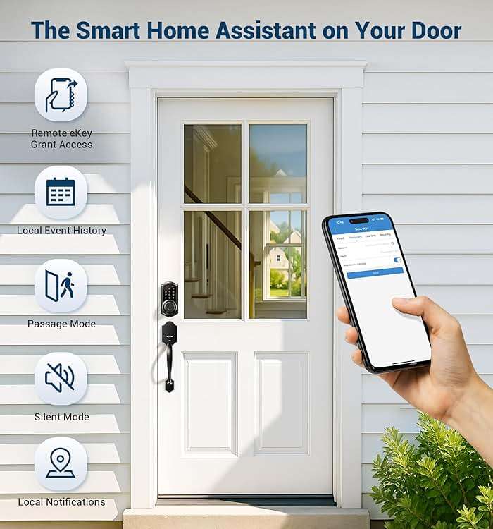 Veise VE06-H Smart Front Door Lock Set, App Control, Keyless Entry Deadbolt with Lever Handle, Electronic Digital Touchscreen Keypad, Auto Lock, Easy Install, Matte Black - Image 9