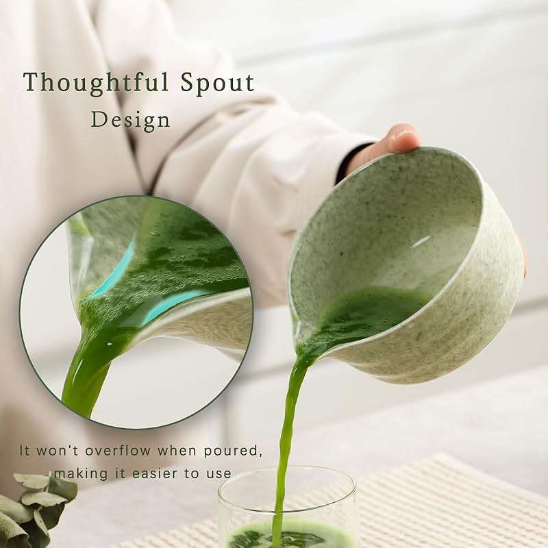 Matcha Set, Japanese Tea Set Includes Matcha Bowl with Spout, Matcha Whisk Holder, Bamboo Matcha Whisk and Bamboo Scoop, 17 oz Mottled Green Glaze Ceramic Matcha Kit for Tea Lovers - Image 5