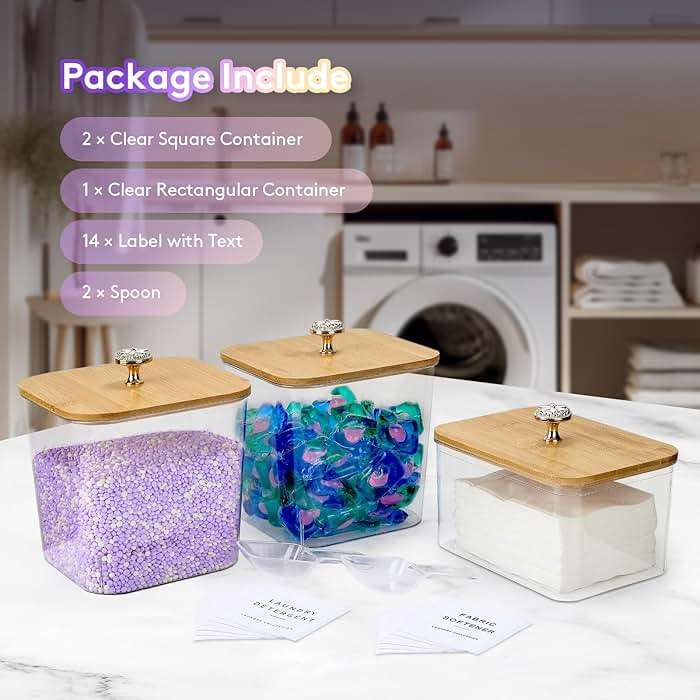POLRAI 3 Pack Laundry Pod Containers and Dryer Sheet Holder, Laundry Room Organization Storage Containers with Lids and Labels for Detergent Pods Dry Sheet Organizing - Image 3