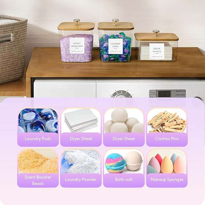 POLRAI 3 Pack Laundry Pod Containers and Dryer Sheet Holder, Laundry Room Organization Storage Containers with Lids and Labels for Detergent Pods Dry Sheet Organizing - Image 4