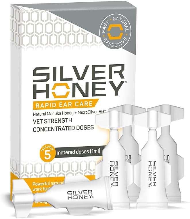 Absorbine Silver Honey Rapid Ear Care Vet Strength Concentrated Doses, 5 Ear Drops for 10 Days on 1 Ear for Dogs & Cats, Medical Grade Manuka Honey & MicroSilver BG - Image 1