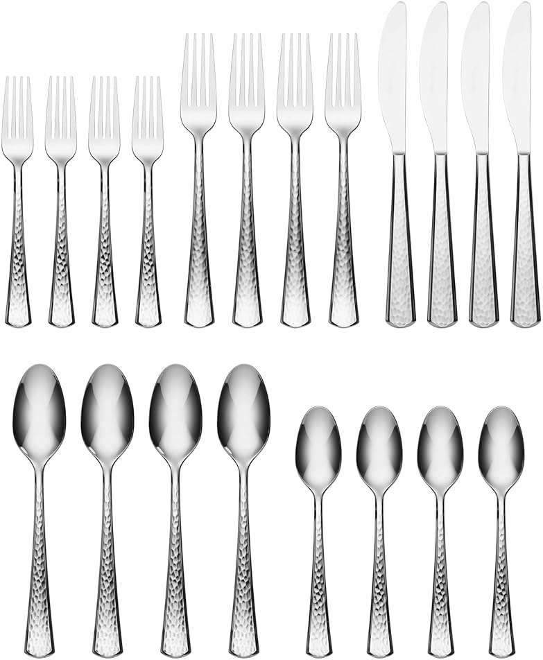 Oneida Silverware Set, Etta 20 Piece Everyday Flatware Set, Service For 4, 18/0 Stainless Steel, Dishwasher Safe, Flatware Cutlery Sets, Kitchen Utensils Sets, Knives Spoons & Forks(Silver, 20 Pieces) - Image 3