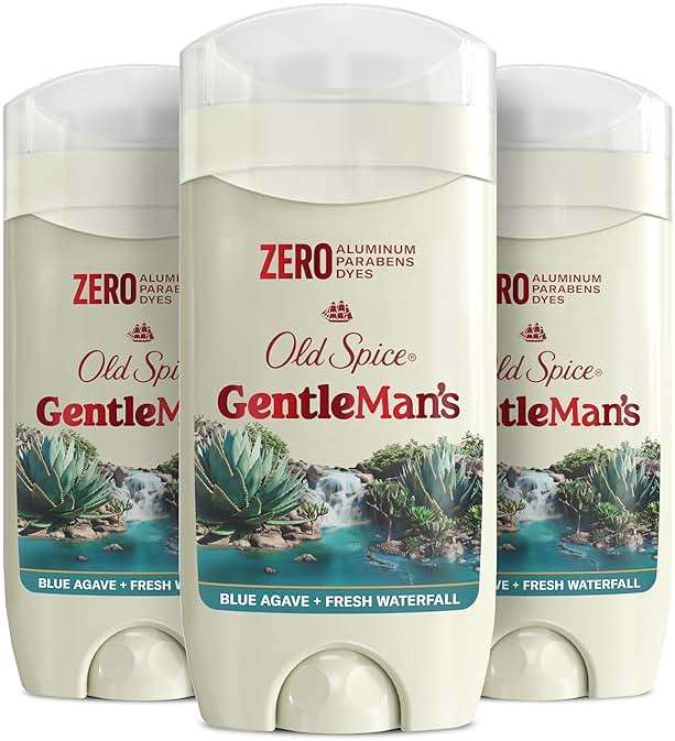 Old Spice GentleMan's Aluminum Free Dry Feel Deodorant for Men, 24/7 Lasting Freshness, Gentle on Skin with Skin Conditioners, Blue Agave + Fresh Waterfall Scent, 3.0 oz (Pack of 3) - Image 1