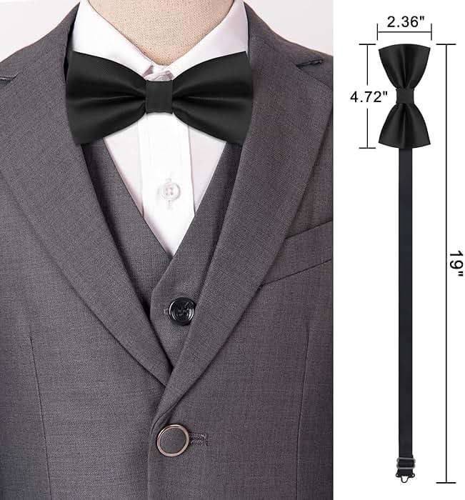 Luckyvestir Bow Ties for Men, Pre-Tied Bowtie Adjustable Black Mens Tie for Shirts Vests Tuxedos Suits Party Graduation Gifts - Image 3
