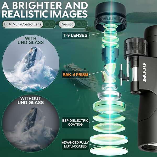 Occer 12x50 Bird Watching Binoculars for Adults - High Powered Binoculars with Clear Image - Easy Focus HD Binocular for Cruise Ship Hunting Travel Concert Stargazing Birthday Gift for Men - Image 3