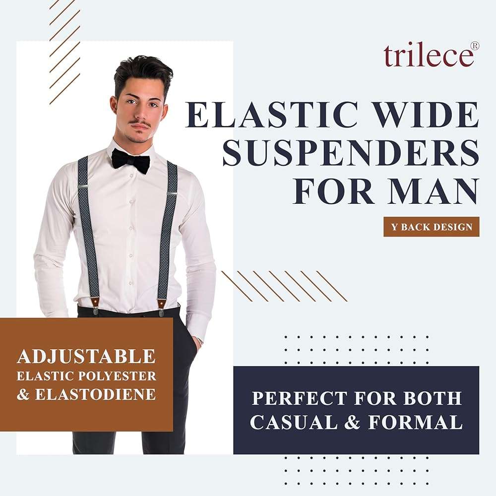 trilece Suspenders for Men Heavy Duty - Clip On Mens Suspenders Y Back Adjustable for Jeans Work Wedding Tuxedo Dress Prom - Image 2