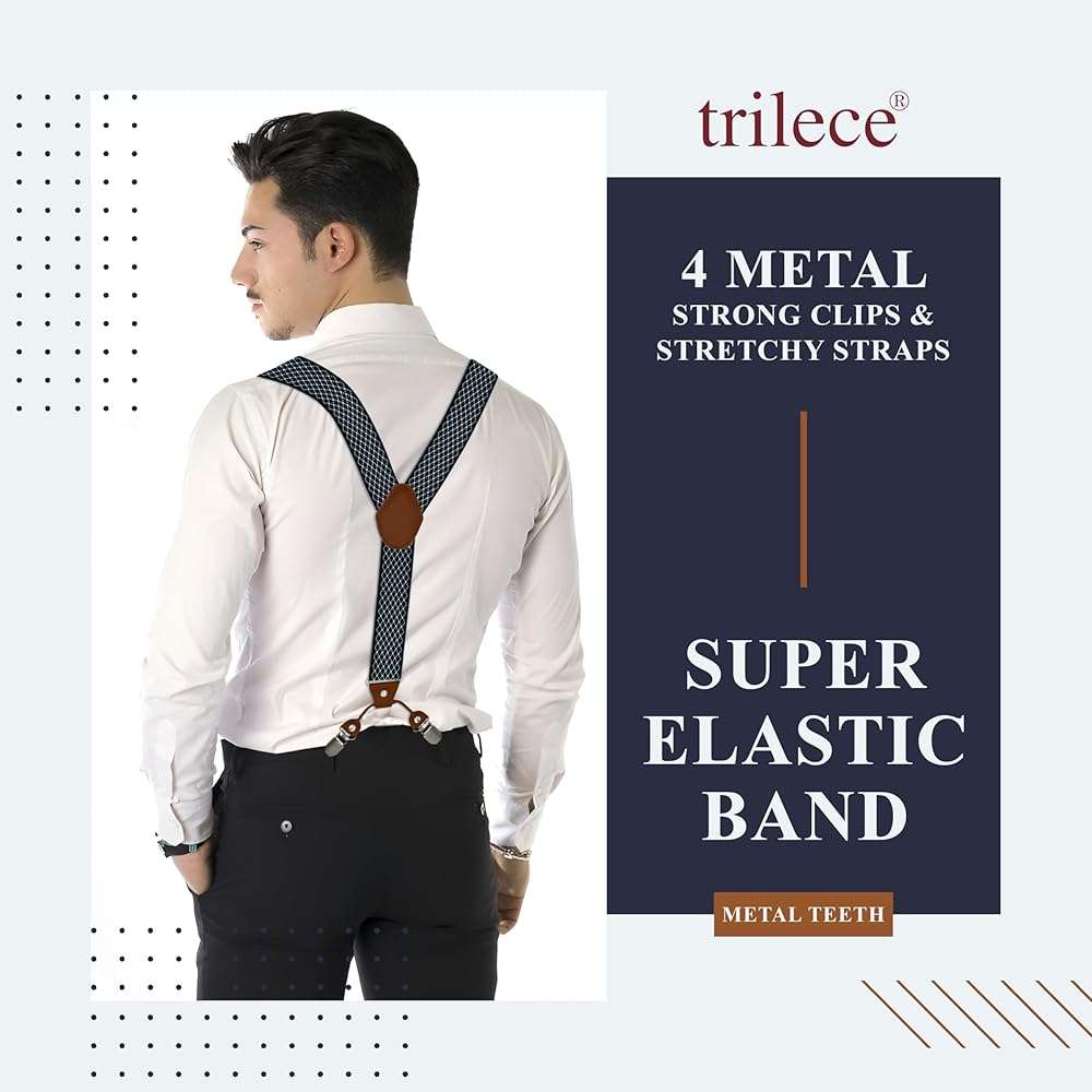 trilece Suspenders for Men Heavy Duty - Clip On Mens Suspenders Y Back Adjustable for Jeans Work Wedding Tuxedo Dress Prom - Image 3