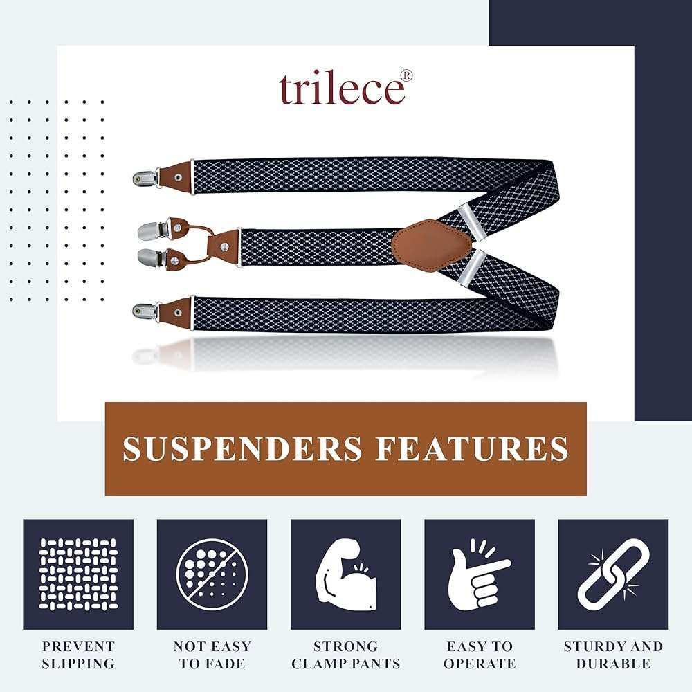 trilece Suspenders for Men Heavy Duty - Clip On Mens Suspenders Y Back Adjustable for Jeans Work Wedding Tuxedo Dress Prom - Image 4